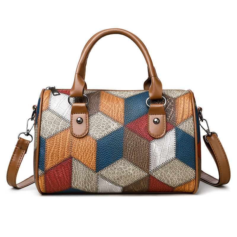 Sac bandoulière tendance à carreaux et motifs géométriques contrastés