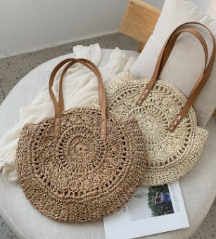 Sac Rond Paille Crochet Creux - Style Bohème Naturel