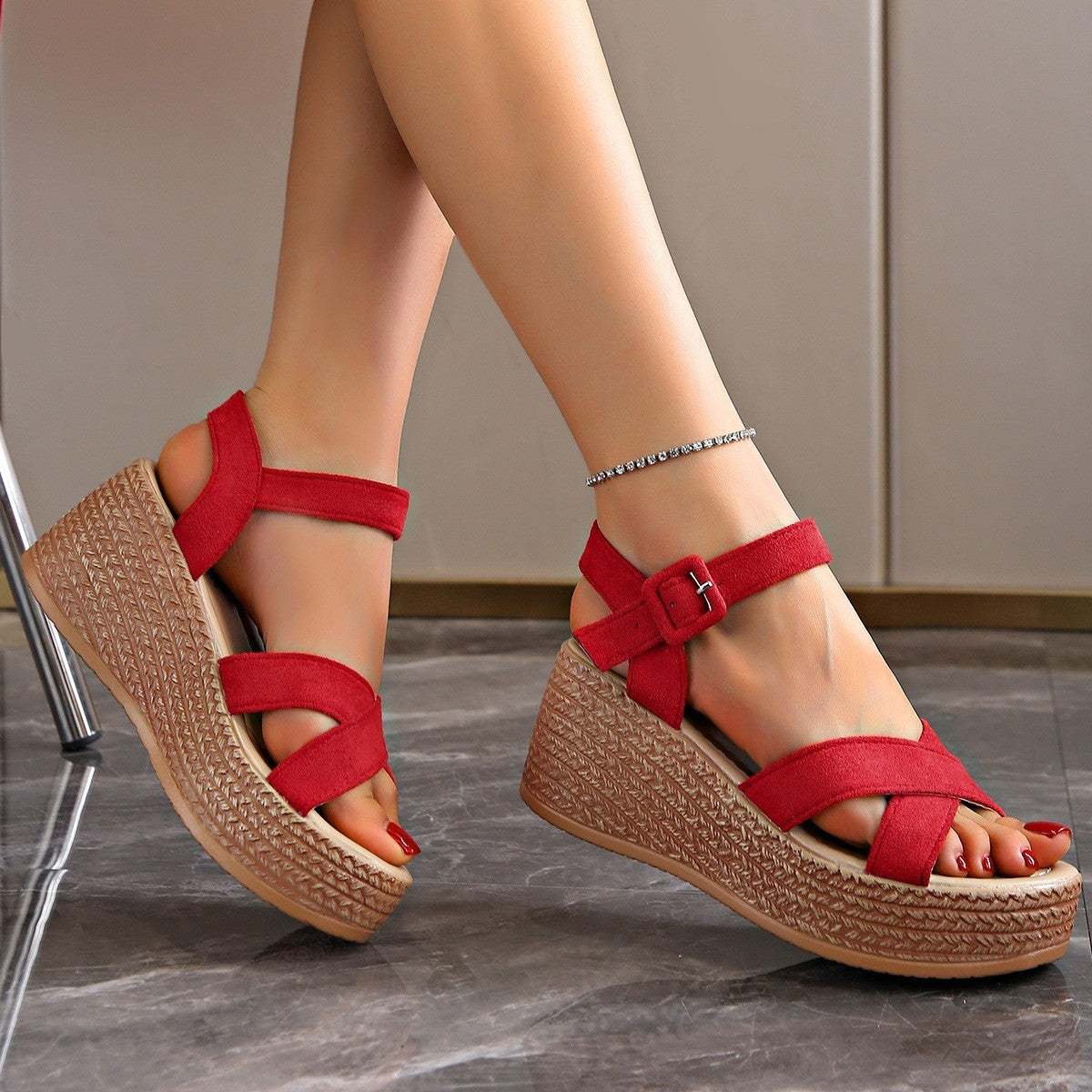 Sandales à plateforme en daim pour femme, été