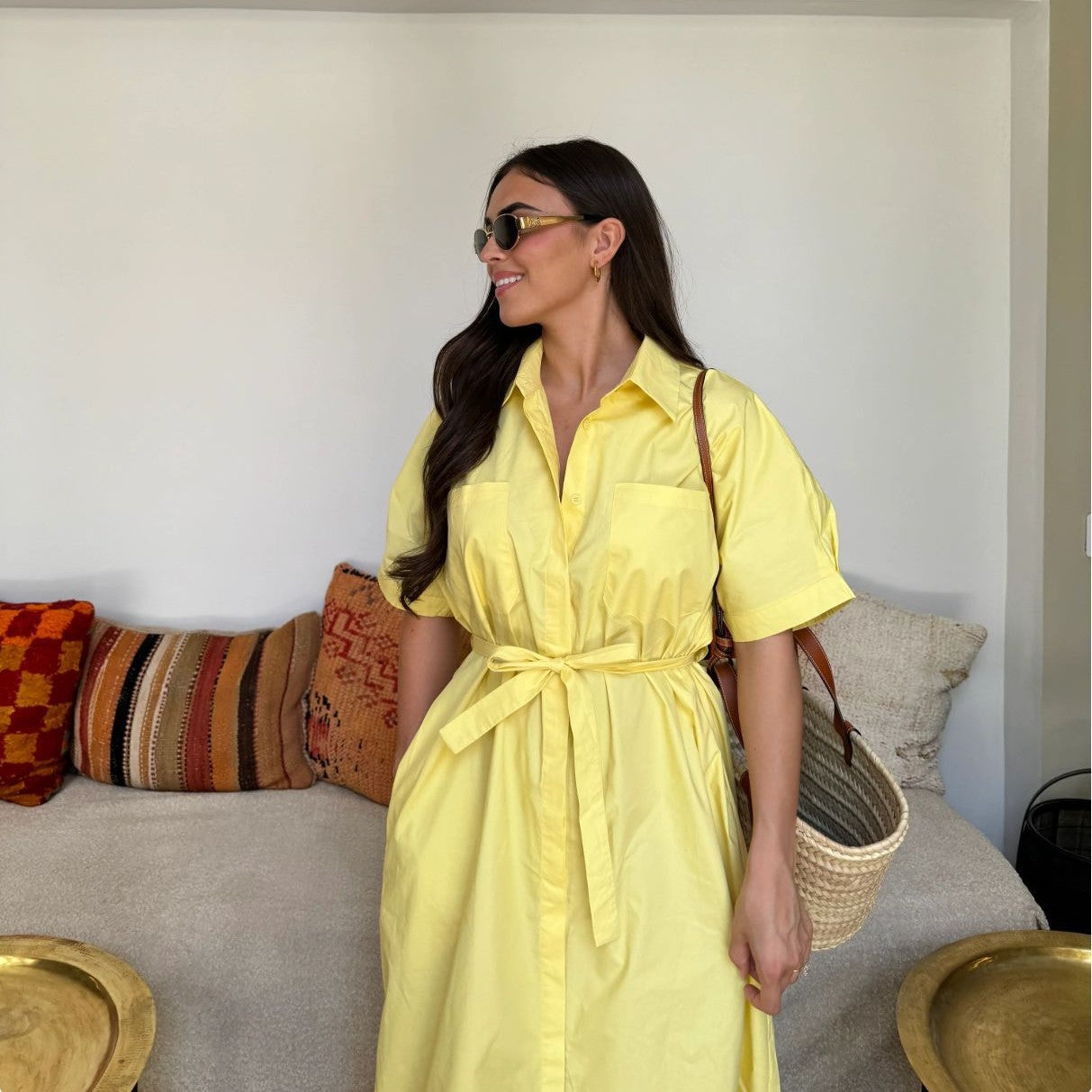 Robe Chemise Longue Ceinturée - Style Trapèze Coton