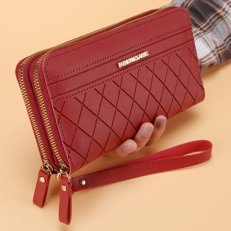 Portefeuille long simple à double fermeture éclair et plusieurs emplacements pour cartes pour femme