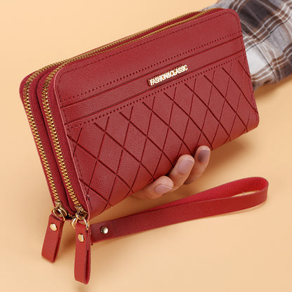 Portefeuille long simple à double fermeture éclair et plusieurs emplacements pour cartes pour femme