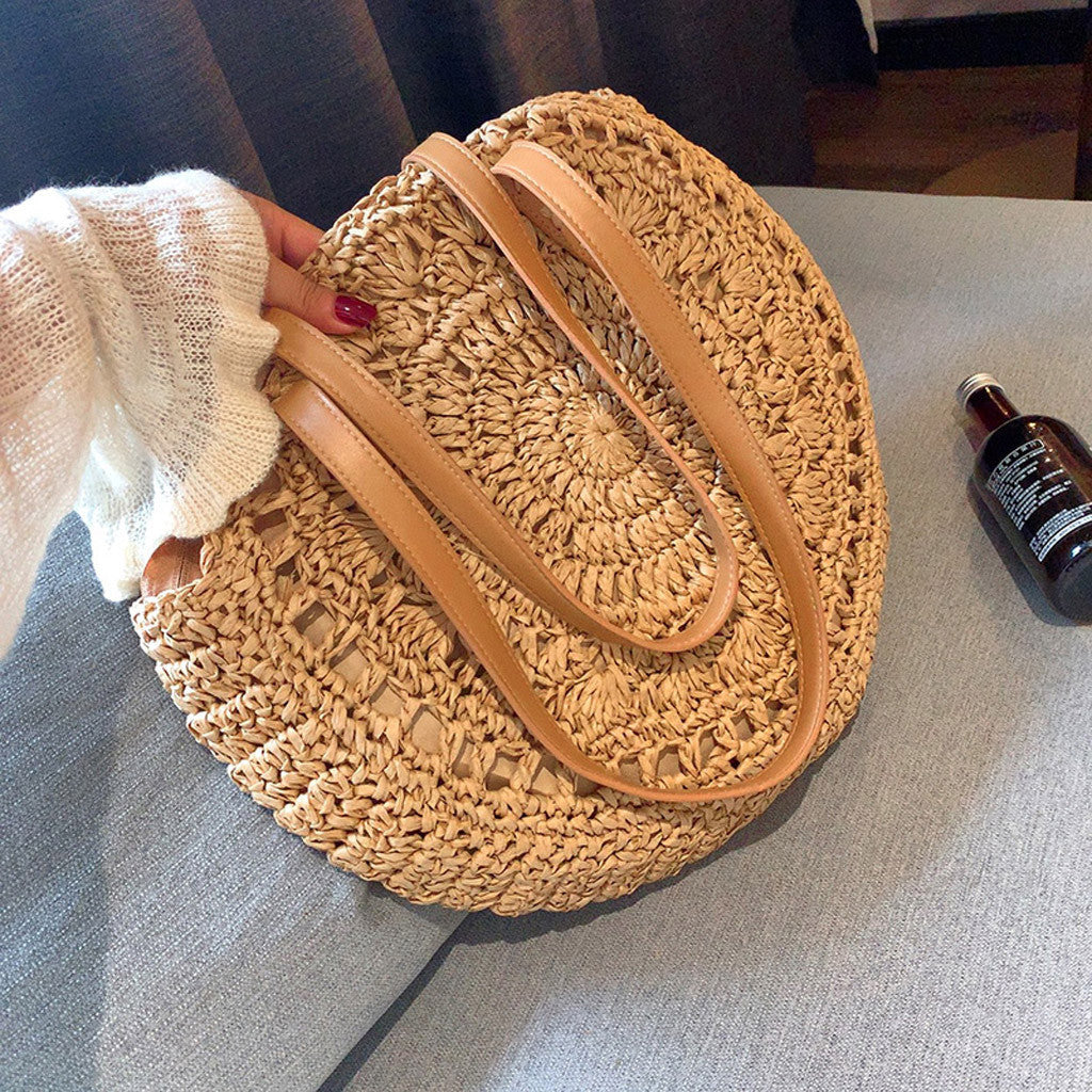 Sac Rond Paille Crochet Creux - Style Bohème Naturel