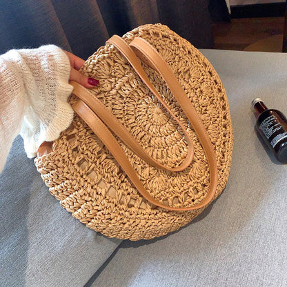 Sac Rond Paille Crochet Creux - Style Bohème Naturel