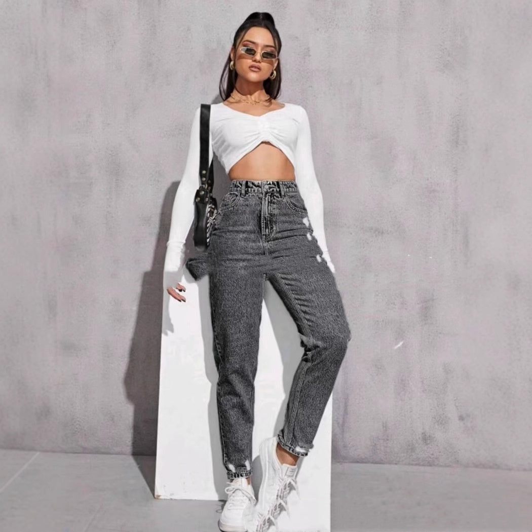 Jean décontracté déchiré pour femme