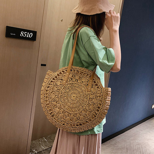 Sac Rond Paille Crochet Creux - Style Bohème Naturel