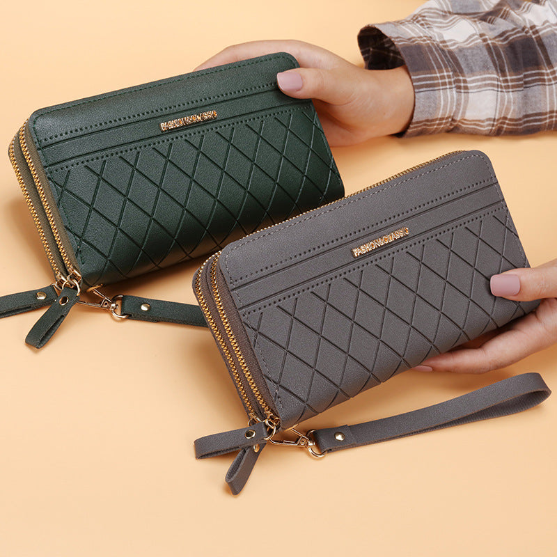 Portefeuille long simple à double fermeture éclair et plusieurs emplacements pour cartes pour femme