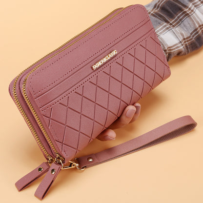 Portefeuille long simple à double fermeture éclair et plusieurs emplacements pour cartes pour femme