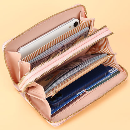 Portefeuille long simple à double fermeture éclair et plusieurs emplacements pour cartes pour femme