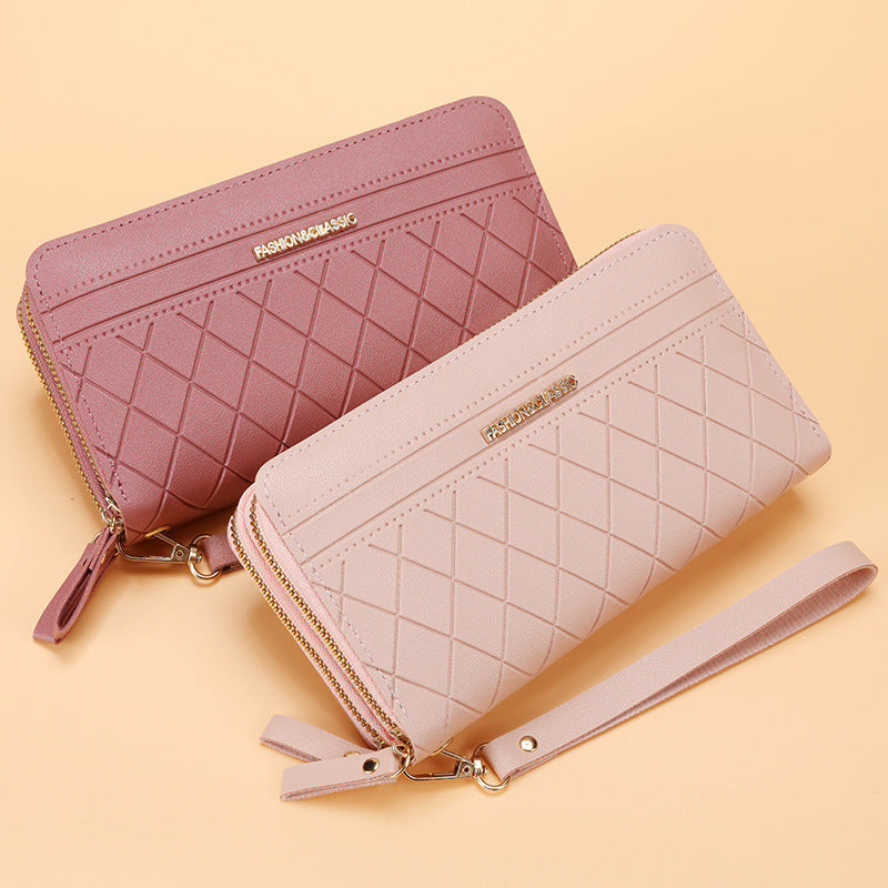 Portefeuille long simple à double fermeture éclair et plusieurs emplacements pour cartes pour femme