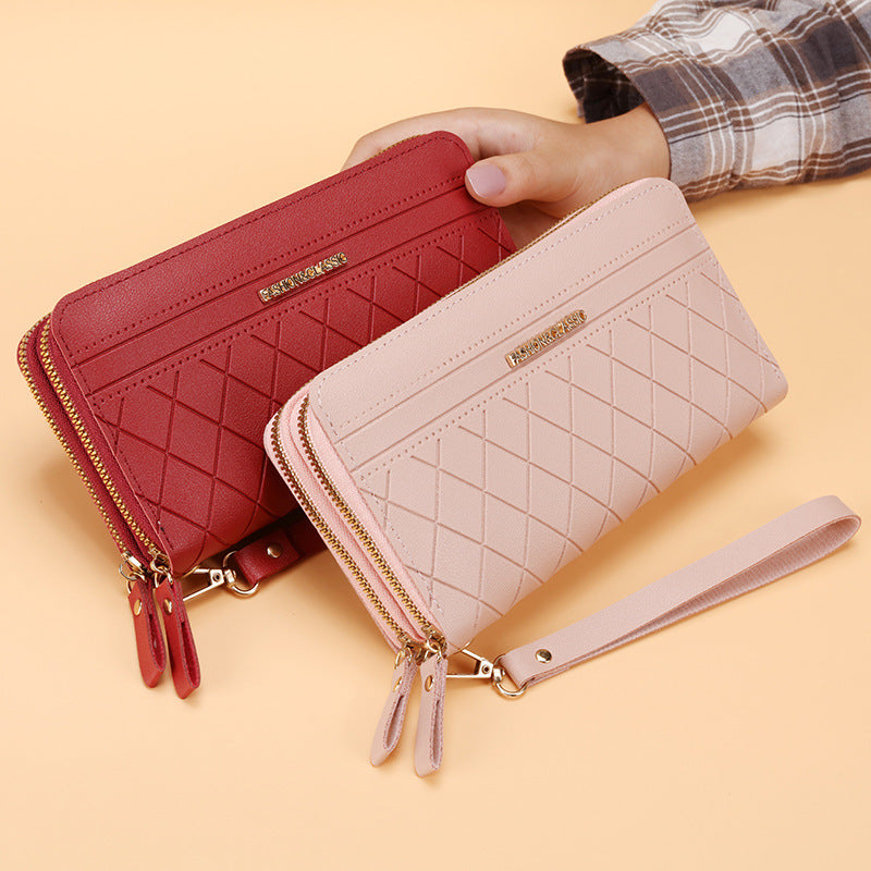 Portefeuille long simple à double fermeture éclair et plusieurs emplacements pour cartes pour femme