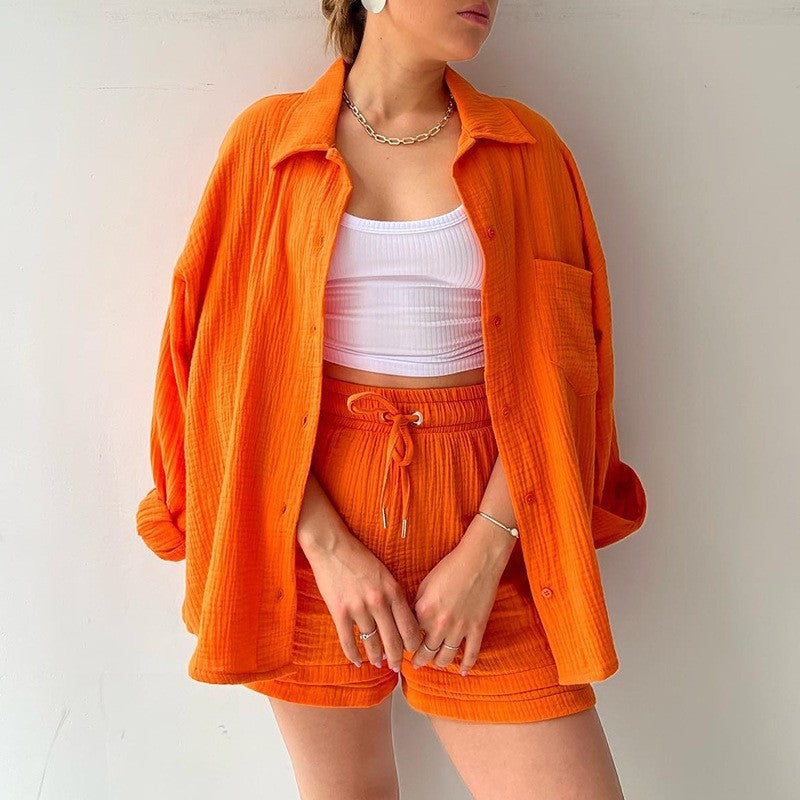 Ensemble Chambray Short Taille Haute - Style Décontracté Printemps