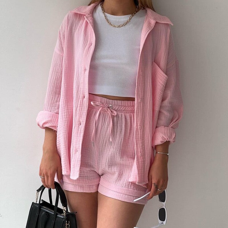 Ensemble Chambray Short Taille Haute - Style Décontracté Printemps