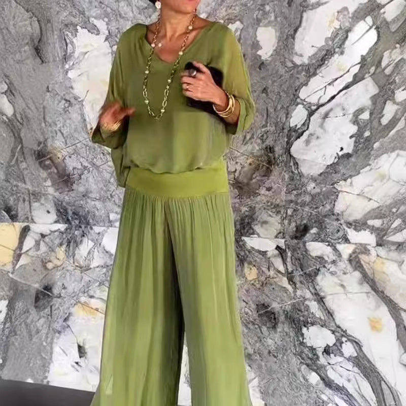 Ensemble Mousseline Bohème Chic - Top & Pantalon Palazzo