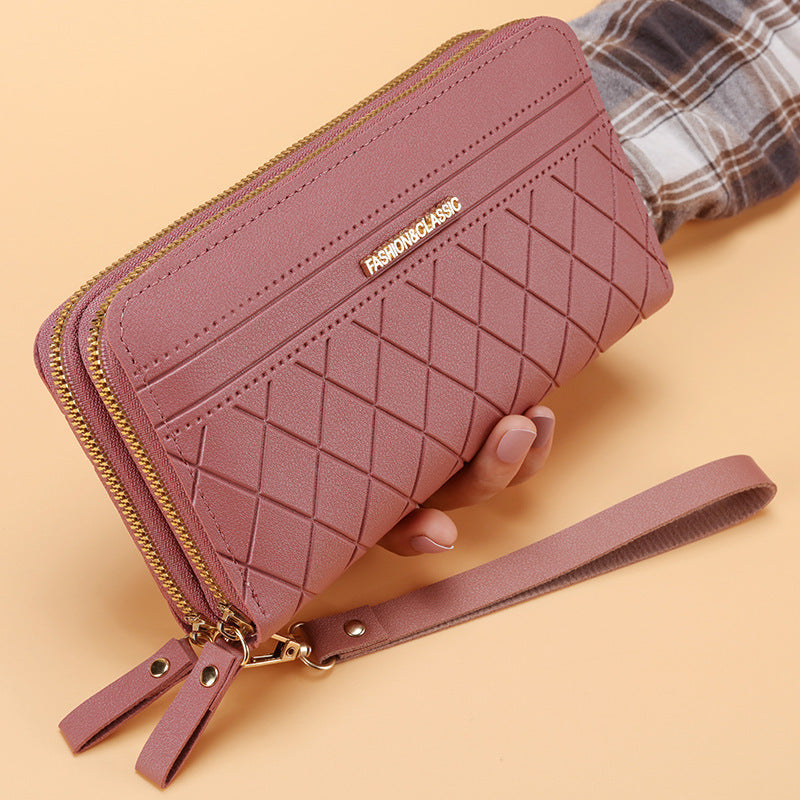 Portefeuille long simple à double fermeture éclair et plusieurs emplacements pour cartes pour femme