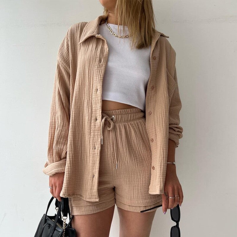 Ensemble Chambray Short Taille Haute - Style Décontracté Printemps