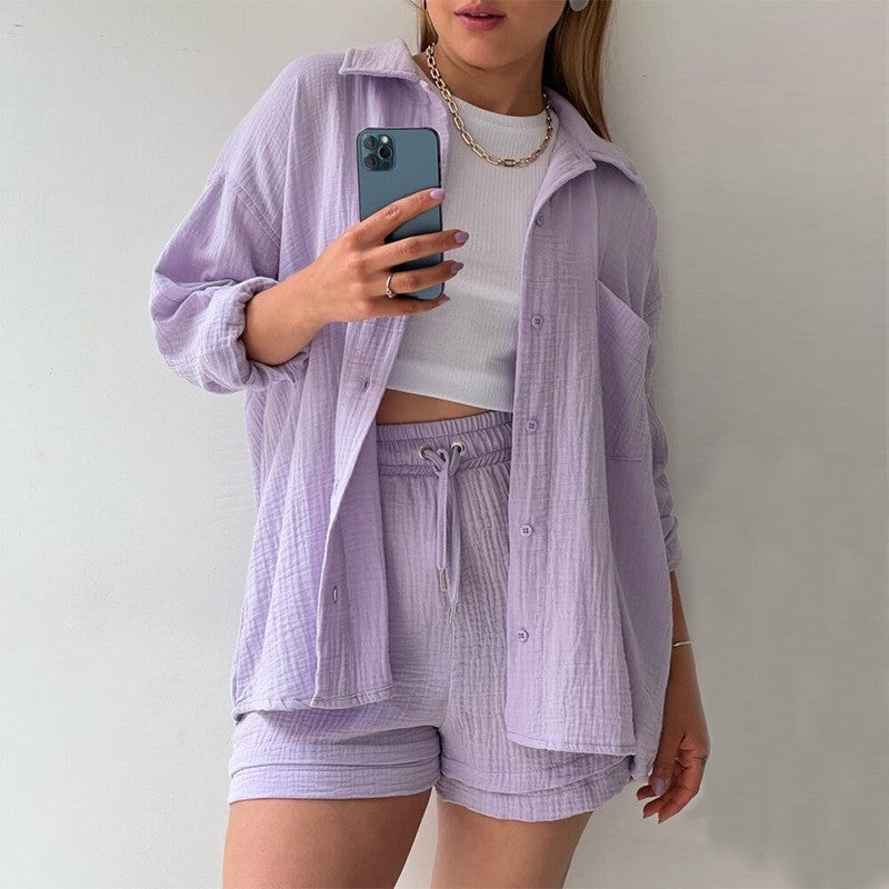 Ensemble Chambray Short Taille Haute - Style Décontracté Printemps