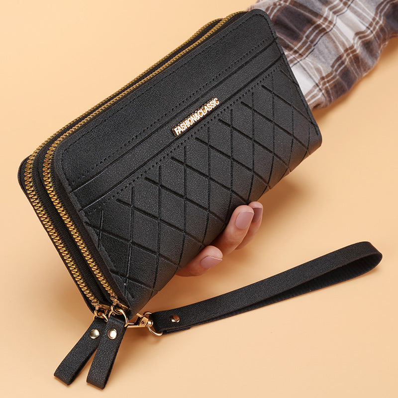 Portefeuille long simple à double fermeture éclair et plusieurs emplacements pour cartes pour femme