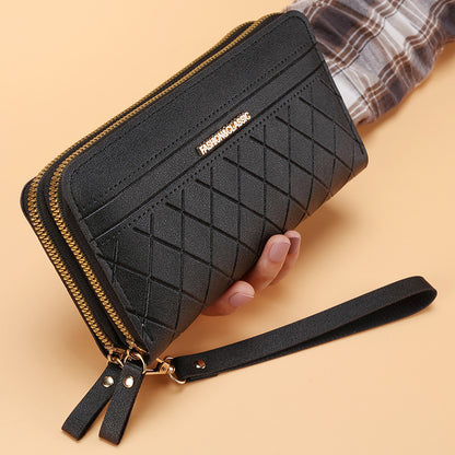 Portefeuille long simple à double fermeture éclair et plusieurs emplacements pour cartes pour femme