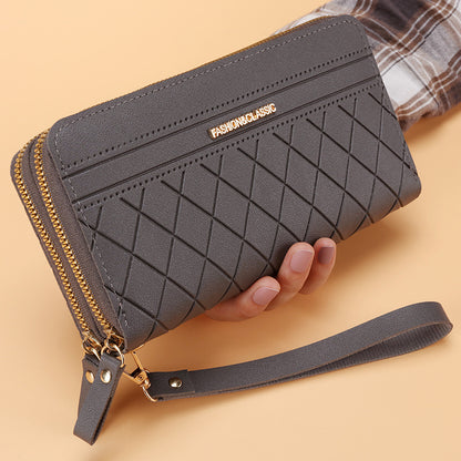 Portefeuille long simple à double fermeture éclair et plusieurs emplacements pour cartes pour femme