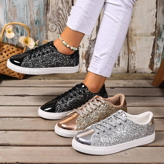 Chaussures de skate à lacets et paillettes grande taille, couleur unie