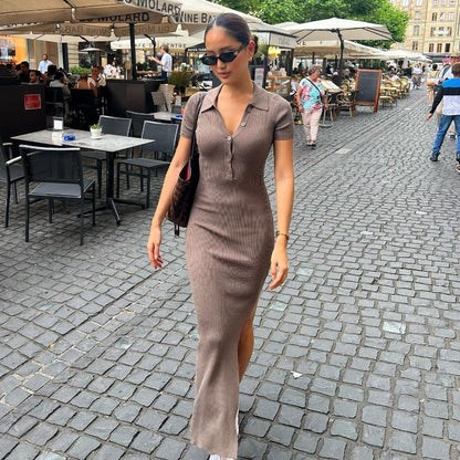Robe Fourreau Boutonnée Fendue - Style Hipster Chic