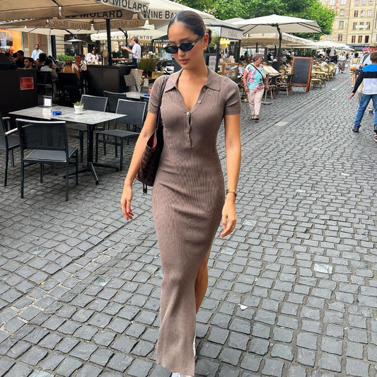 Robe Fourreau Boutonnée Fendue - Style Hipster Chic