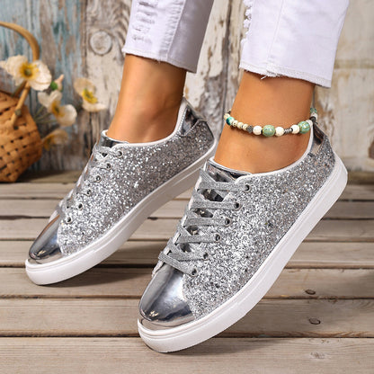 Chaussures de skate à lacets et paillettes grande taille, couleur unie