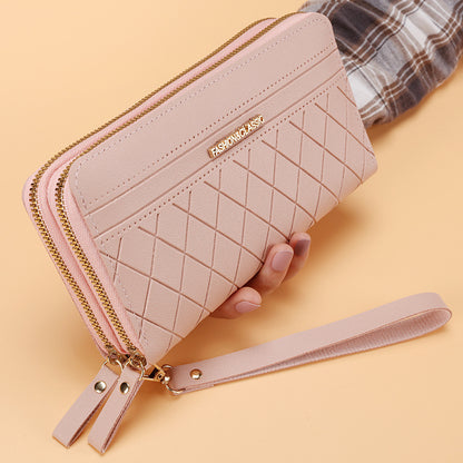 Portefeuille long simple à double fermeture éclair et plusieurs emplacements pour cartes pour femme