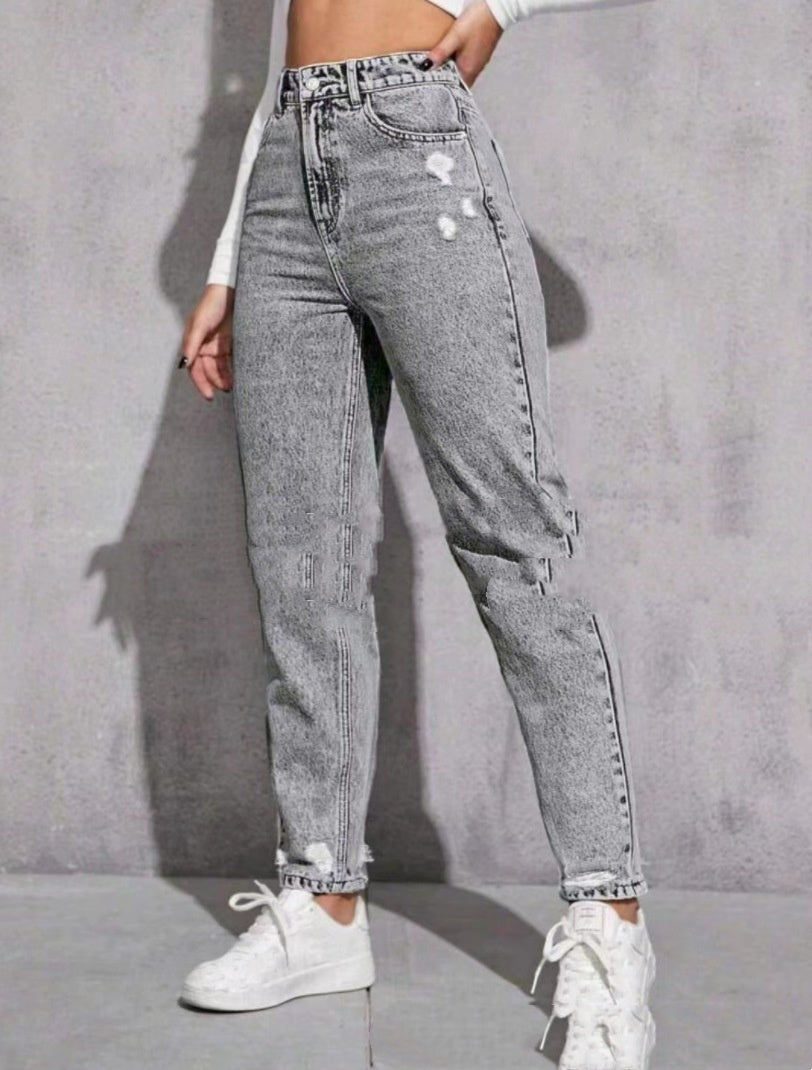 Jean décontracté déchiré pour femme