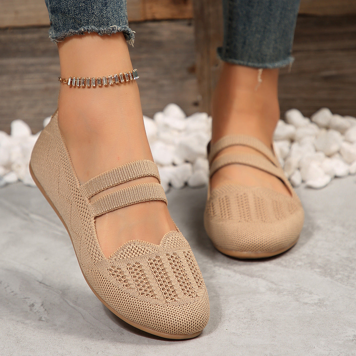 Chaussures Plates Maille Tricot - Slip-On Respirantes Confort