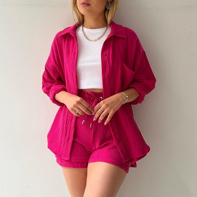 Ensemble Chambray Short Taille Haute - Style Décontracté Printemps