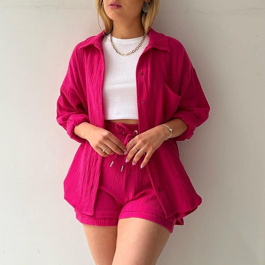 Ensemble Chambray Short Taille Haute - Style Décontracté Printemps