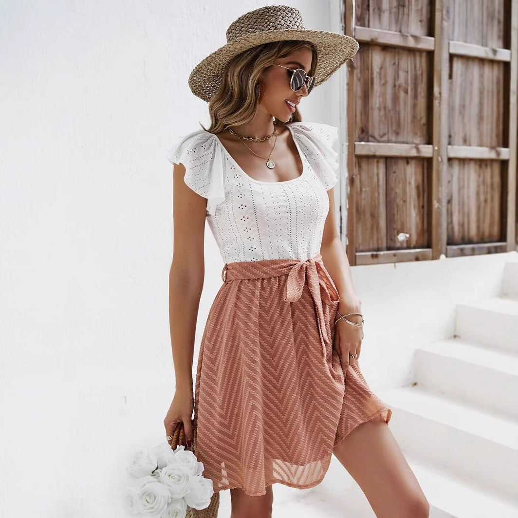 Robe d'été décontractée à manches en feuille de lotus pour femme