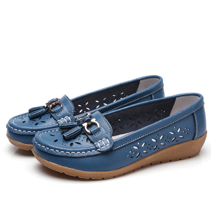 Chaussures Compensées Cuir Ajouré - Semelle Souple Confort