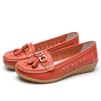 Chaussures Compensées Cuir Ajouré - Semelle Souple Confort