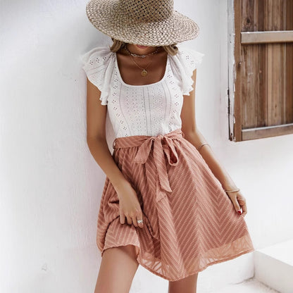 Robe d'été décontractée à manches en feuille de lotus pour femme