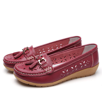 Chaussures Compensées Cuir Ajouré - Semelle Souple Confort