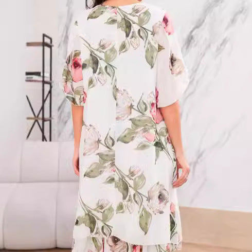 Robe ample à col rond et imprimé en mousseline de soie de qualité supérieure pour femme