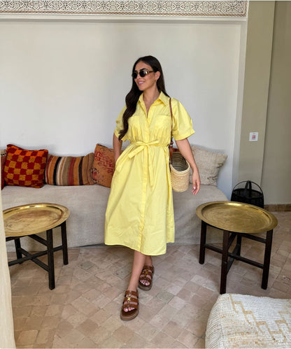 Robe Chemise Longue Ceinturée - Style Trapèze Coton