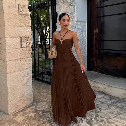 Robe Tube Plissée Sans Manches - Élégance Fluide Uni