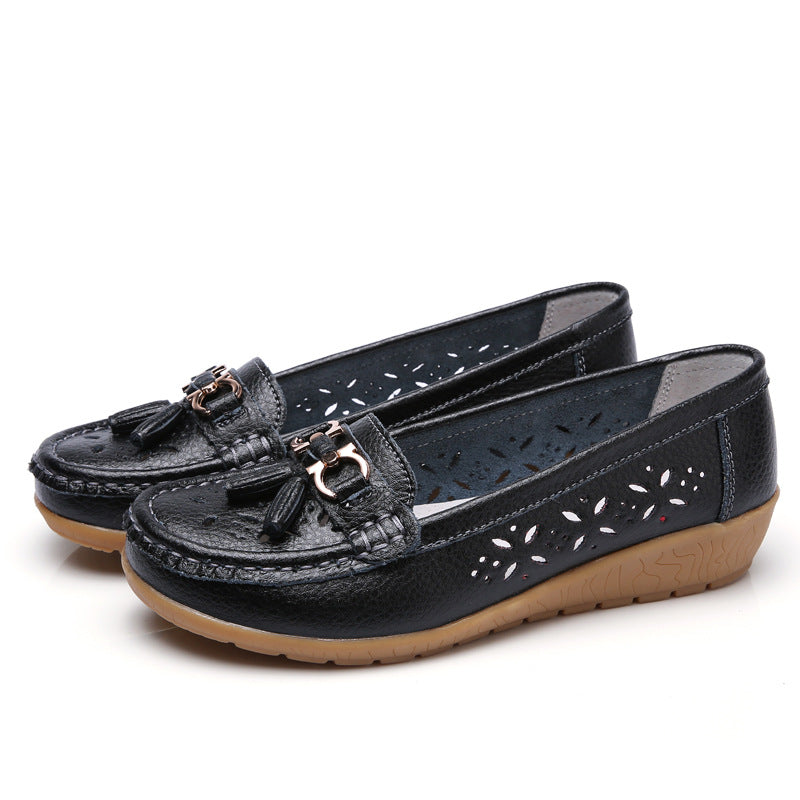 Chaussures Compensées Cuir Ajouré - Semelle Souple Confort