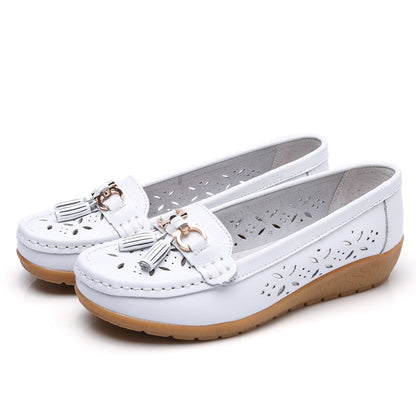 Chaussures Compensées Cuir Ajouré - Semelle Souple Confort