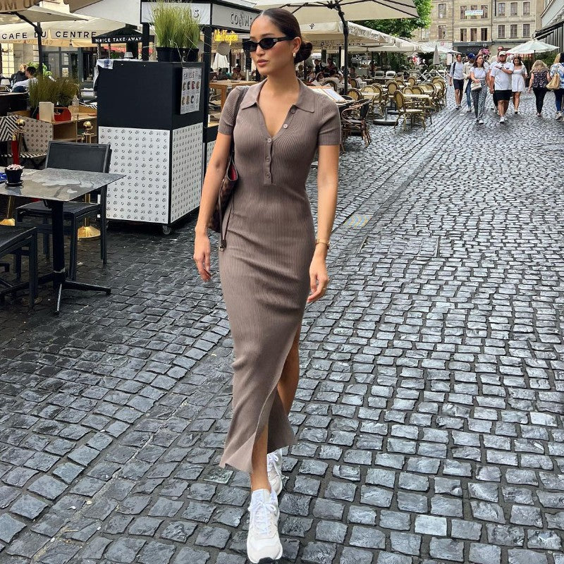 Robe Fourreau Boutonnée Fendue - Style Hipster Chic