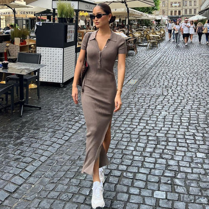 Robe Fourreau Boutonnée Fendue - Style Hipster Chic