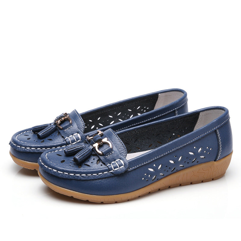 Chaussures Compensées Cuir Ajouré - Semelle Souple Confort