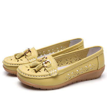 Chaussures Compensées Cuir Ajouré - Semelle Souple Confort
