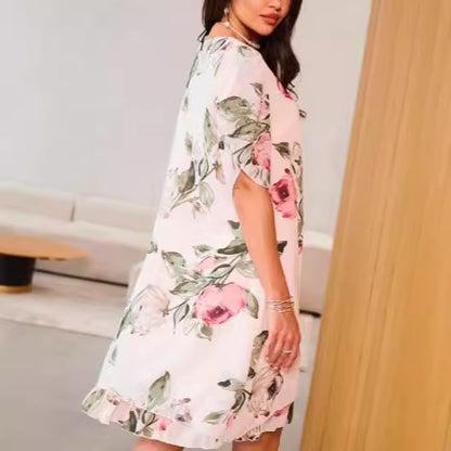 Robe ample à col rond et imprimé en mousseline de soie de qualité supérieure pour femme