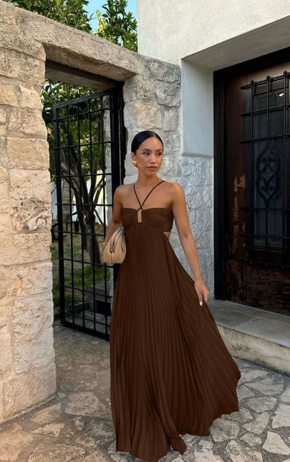 Robe Tube Plissée Sans Manches - Élégance Fluide Uni