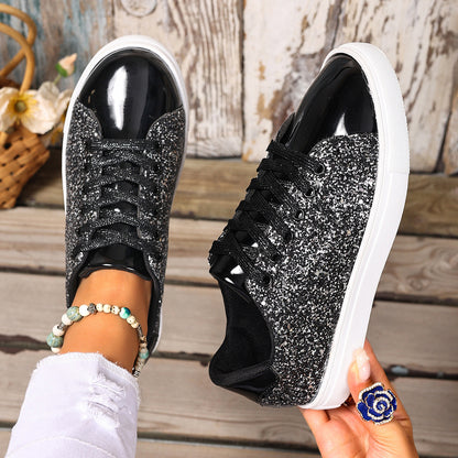 Chaussures de skate à lacets et paillettes grande taille, couleur unie